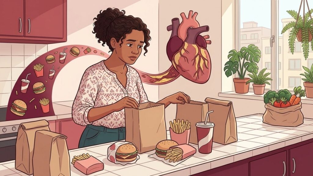 A repetição de refeições pouco nutritivas sobrecarrega o coração ao longo dos anos.