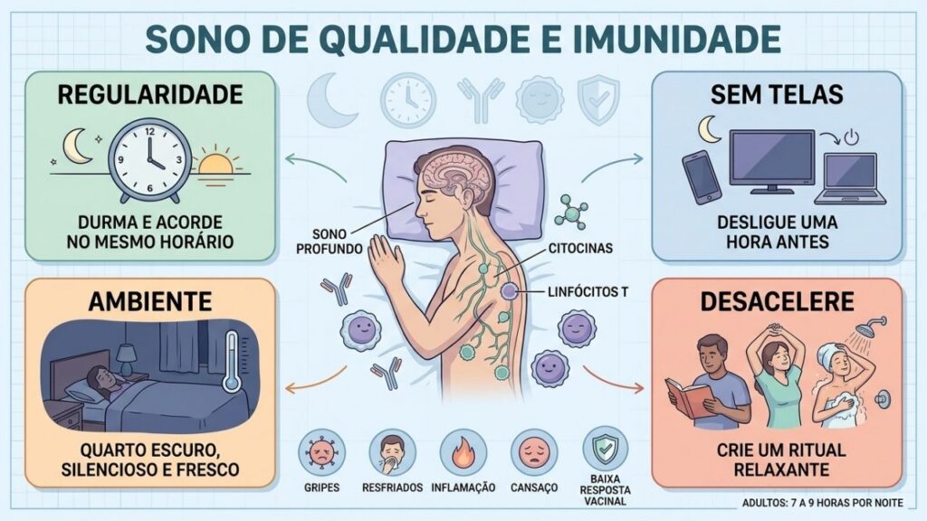 Regularidade, menos telas, ambiente adequado e relaxamento favorecem a imunidade.