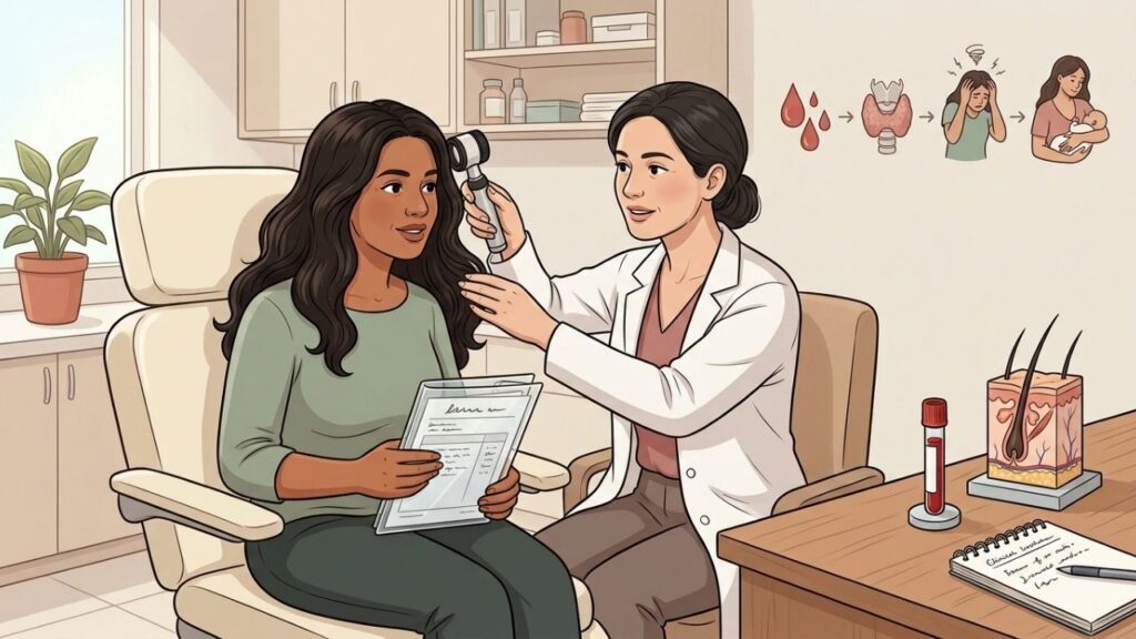 Exames e avaliação dermatológica ajudam a identificar a causa da queda capilar.