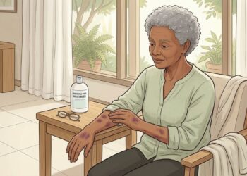 Manchas roxas aparecem com pequenos esbarrões nos braços dos idosos? A fragilidade da pele também influencia