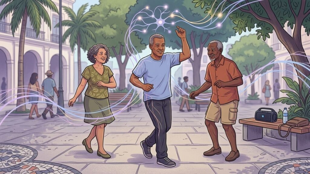 Dança combina exercício, coordenação, memória e convivência em uma única atividade.