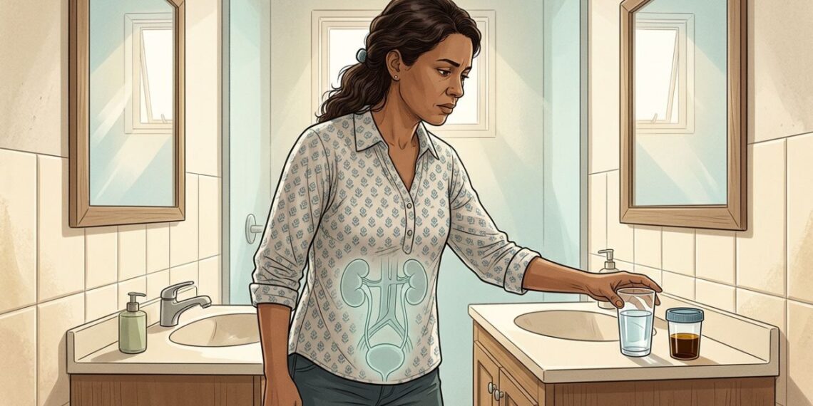 Ter urina com cheiro forte e cor escura com frequência pode ser um sinal precoce de desidratação crônica ou infecção urinária que pede investigação