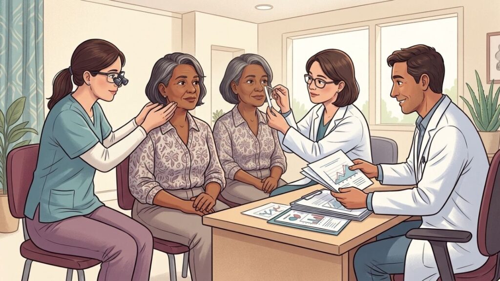 Olhos secos associados à xerostomia aumentam a suspeita de síndrome de Sjögren.