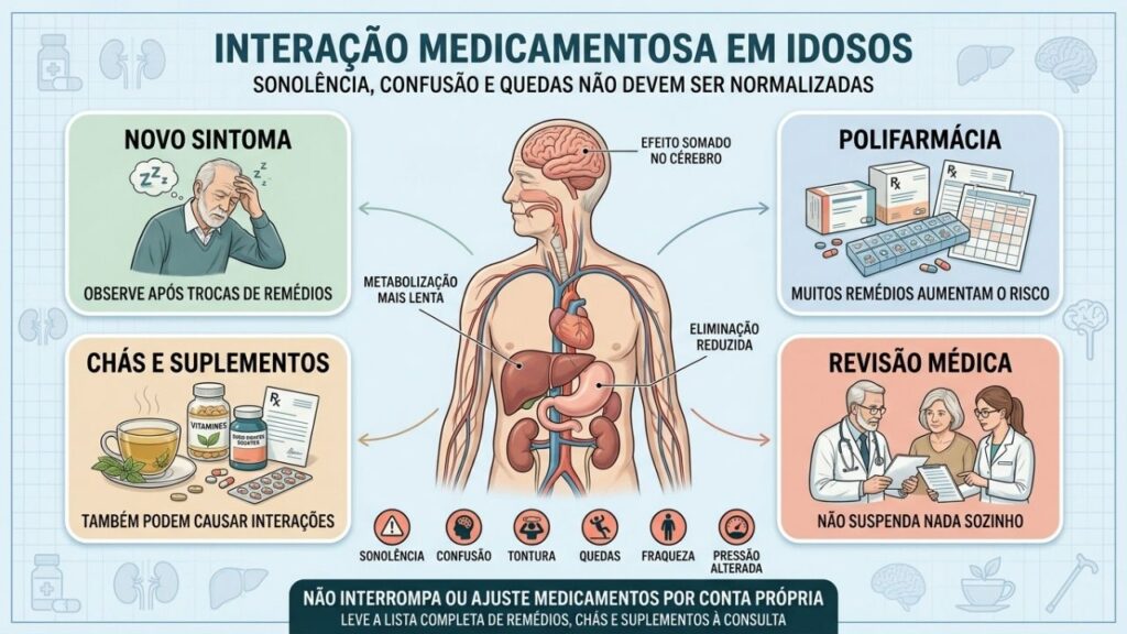 Sintomas, polifarmácia, produtos naturais e revisão médica orientam a prevenção.