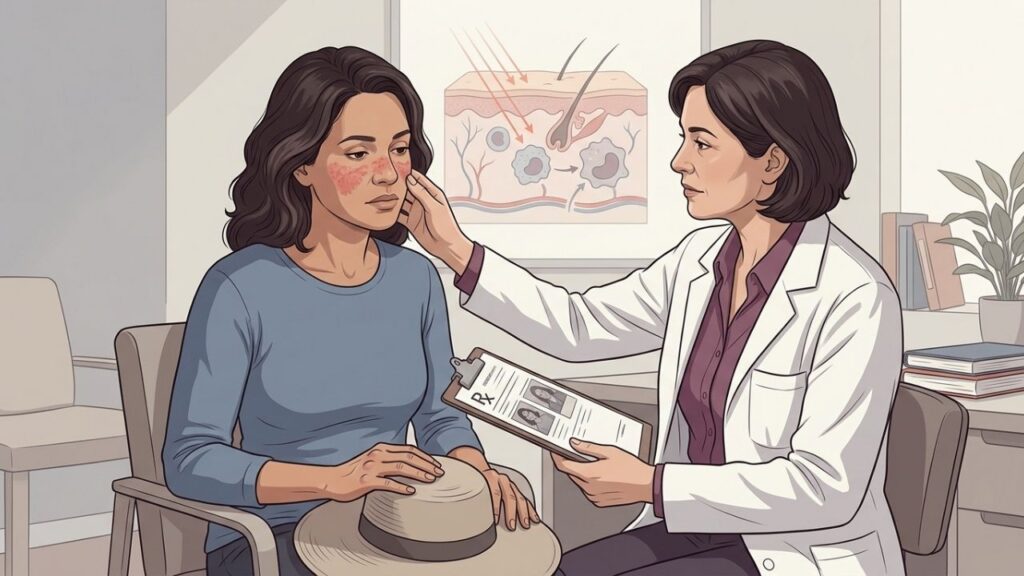 Fotossensibilidade recorrente com sintomas sistêmicos merece avaliação dermatológica e reumatológica.