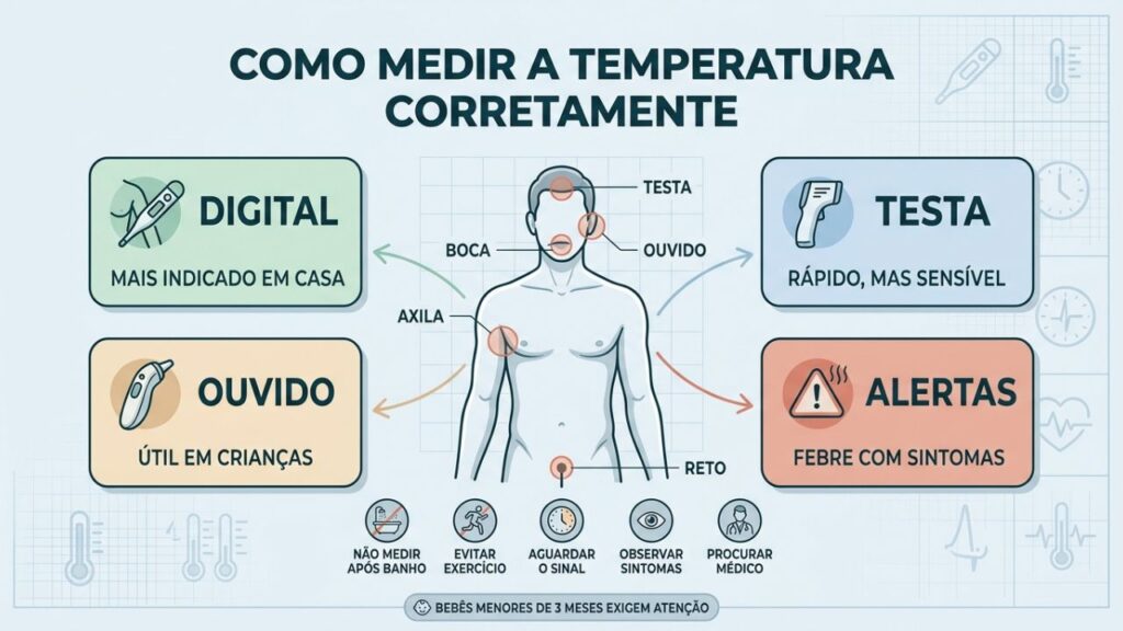 Locais, aparelhos e cuidados influenciam a leitura da temperatura corporal.