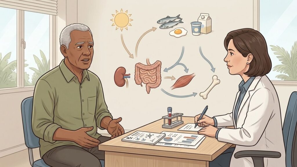 O exame confirma a deficiência e orienta uma reposição individualizada e segura.