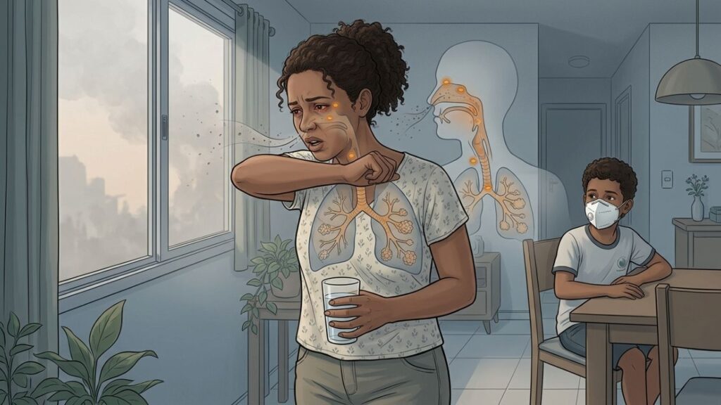 Irritação, danos respiratórios, proteção e sinais graves orientam cuidados na fumaça.