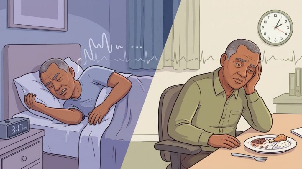 Apneia, privação de sono e alterações glicêmicas podem causar cansaço pós-refeição.