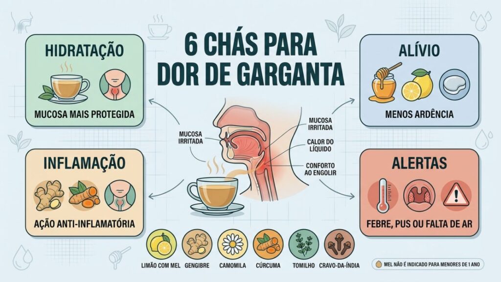 Seis chás e sinais de alerta no cuidado da dor de garganta.