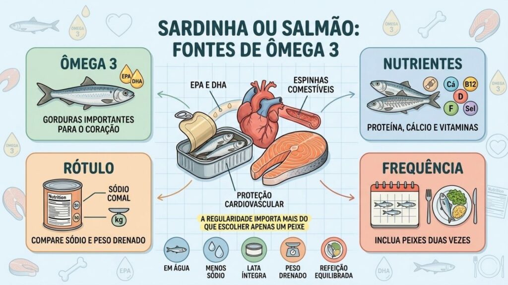 Ômega 3, nutrientes, rótulo e frequência orientam o consumo de sardinha.