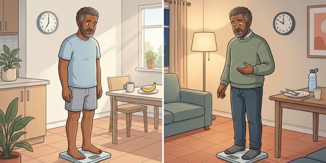 Qual momento é o mais adequado para pesar na balança em casa, pela manhã ou pela noite