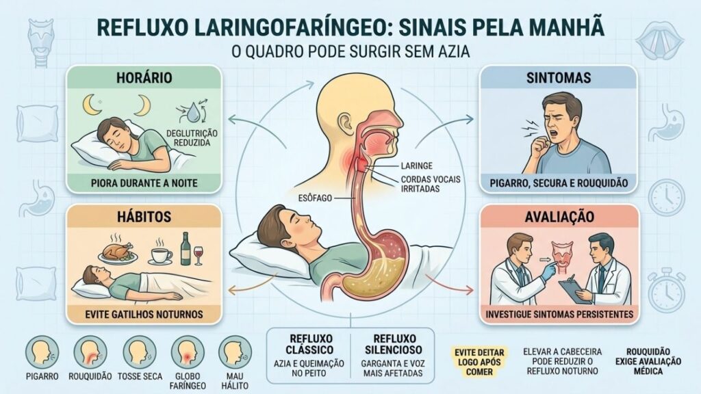 Horário, sintomas, hábitos e avaliação ajudam a reconhecer o refluxo silencioso.