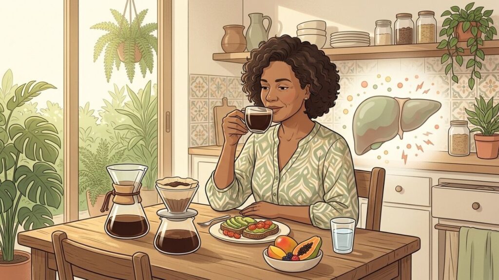 Café filtrado e sem açúcar pode complementar hábitos que protegem o fígado.