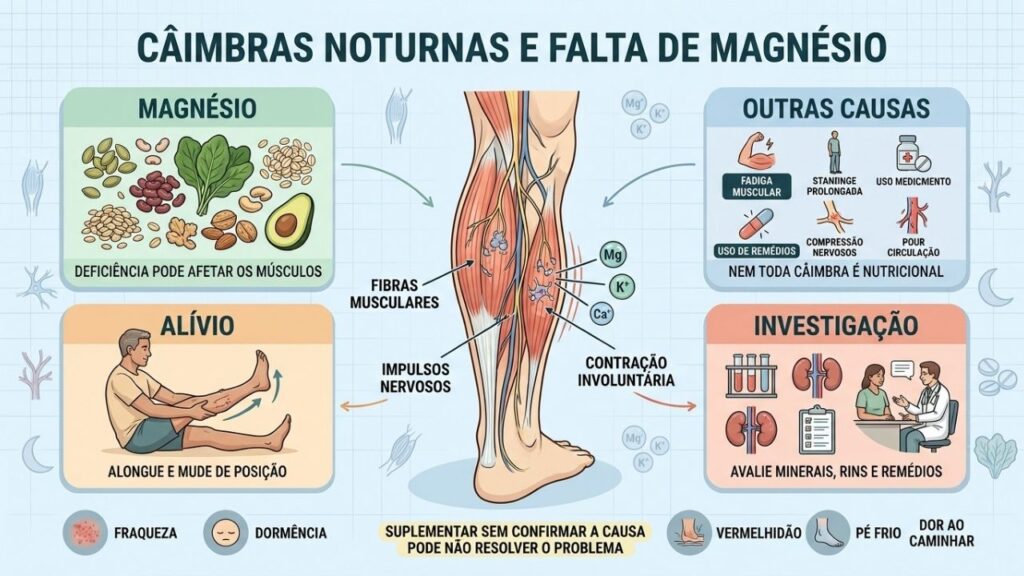Magnésio, outras causas, alívio e investigação orientam as câimbras noturnas.