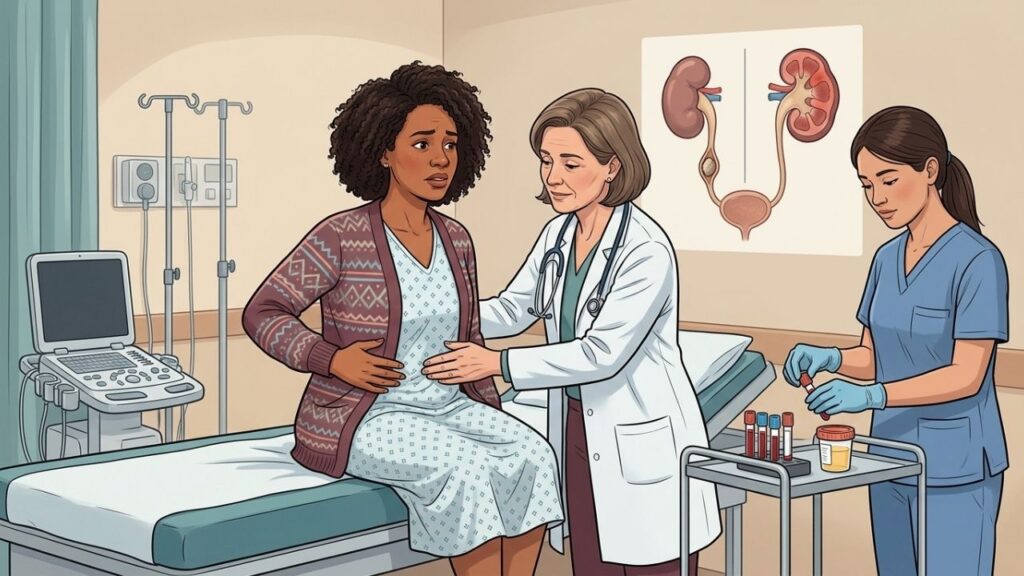 Febre e dor contínua no flanco podem indicar uma infecção renal.