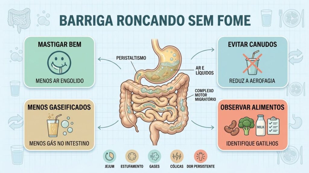 Infográfico explica peristaltismo, gases e hábitos que reduzem o desconforto.