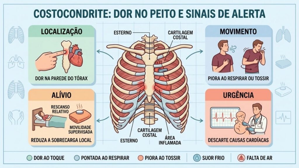 Localização, movimento, alívio e sinais de urgência orientam a avaliação correta.