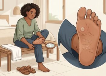 Uma lesão áspera com pequenos pontos pretos na sola do pé pode não ser apenas um calo