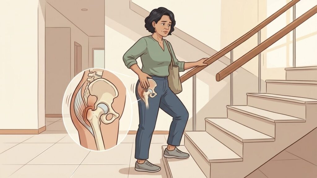 Escadas sobrecarregam glúteos e podem intensificar a dor lateral no quadril.