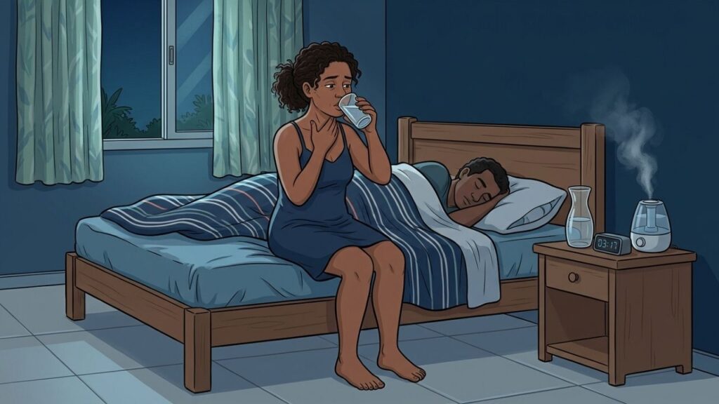 Nariz obstruído e ronco favorecem despertares repetidos para beber água.