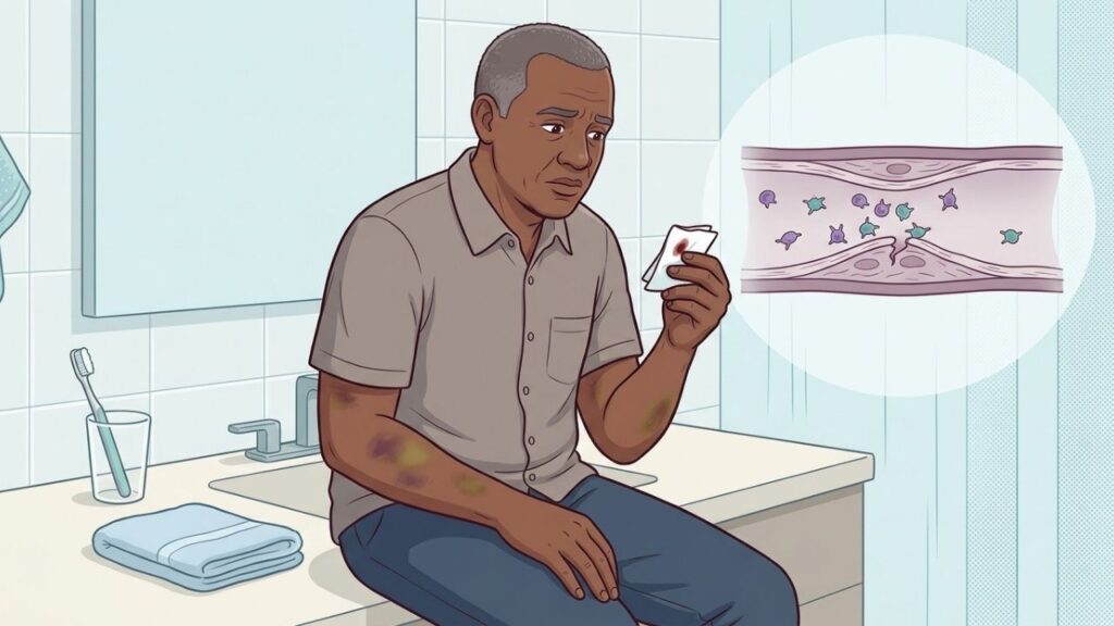 Sangramento gengival associado a manchas roxas exige avaliação médica e exames de sangue.