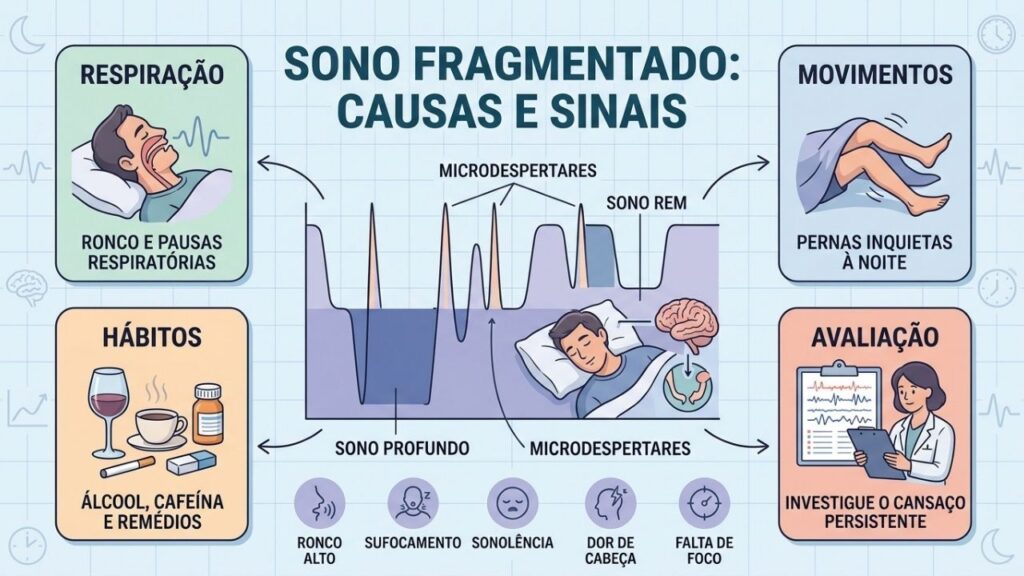 Respiração, movimentos, hábitos e avaliação explicam a fragmentação do sono.
