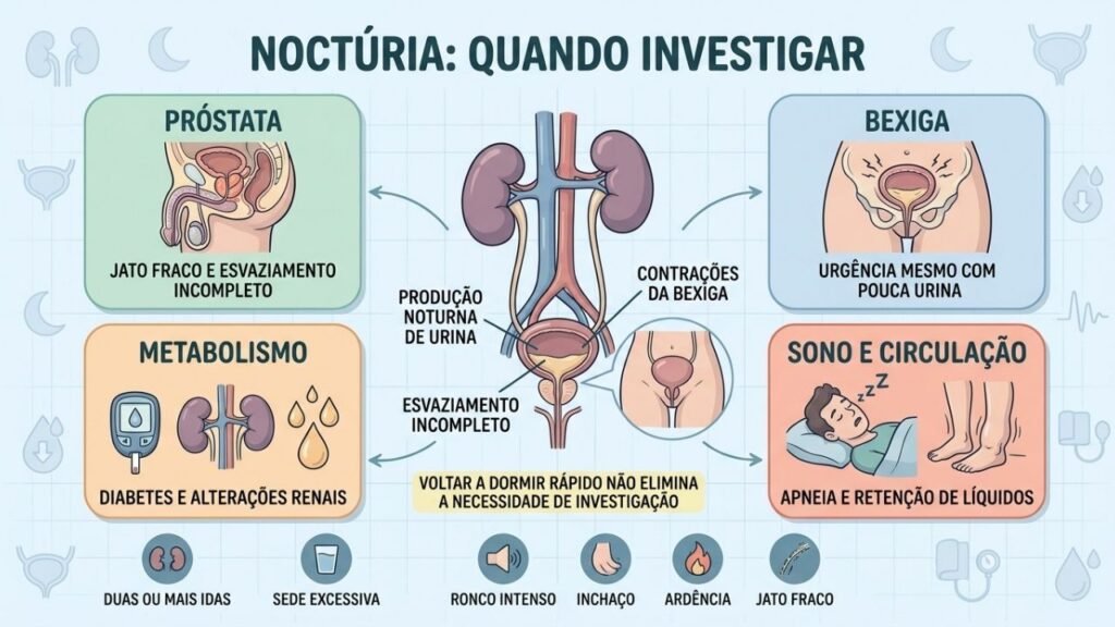 Próstata, bexiga, metabolismo e sono podem explicar despertares urinários frequentes.