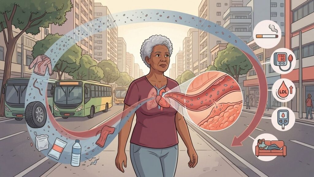 Poluição, tabagismo e fatores metabólicos ampliam o risco cardiovascular global.