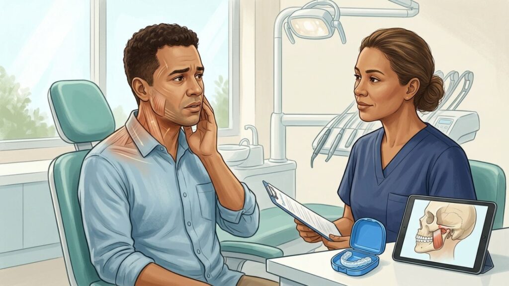 Bruxismo do sono pode causar dor cervical e cefaleia matinal.