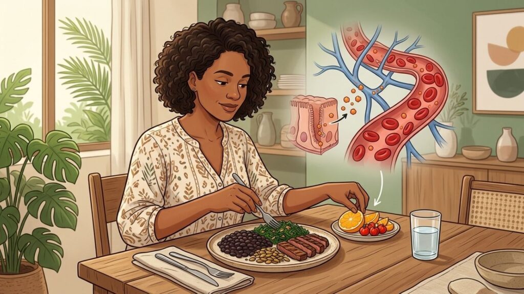 Ferro e vitamina C formam combinações alimentares estratégicas contra a anemia.