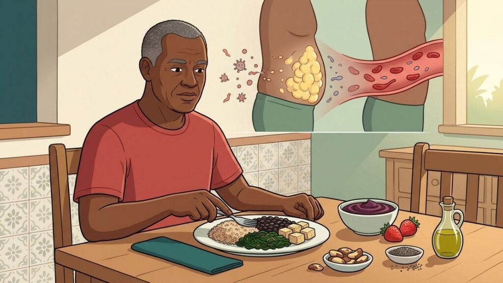 Seis grupos alimentares favorecem fibras, antioxidantes e gorduras insaturadas na rotina masculina.