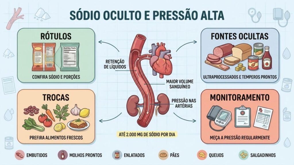 Rótulos, fontes ocultas, trocas e monitoramento ajudam a reduzir o sódio.