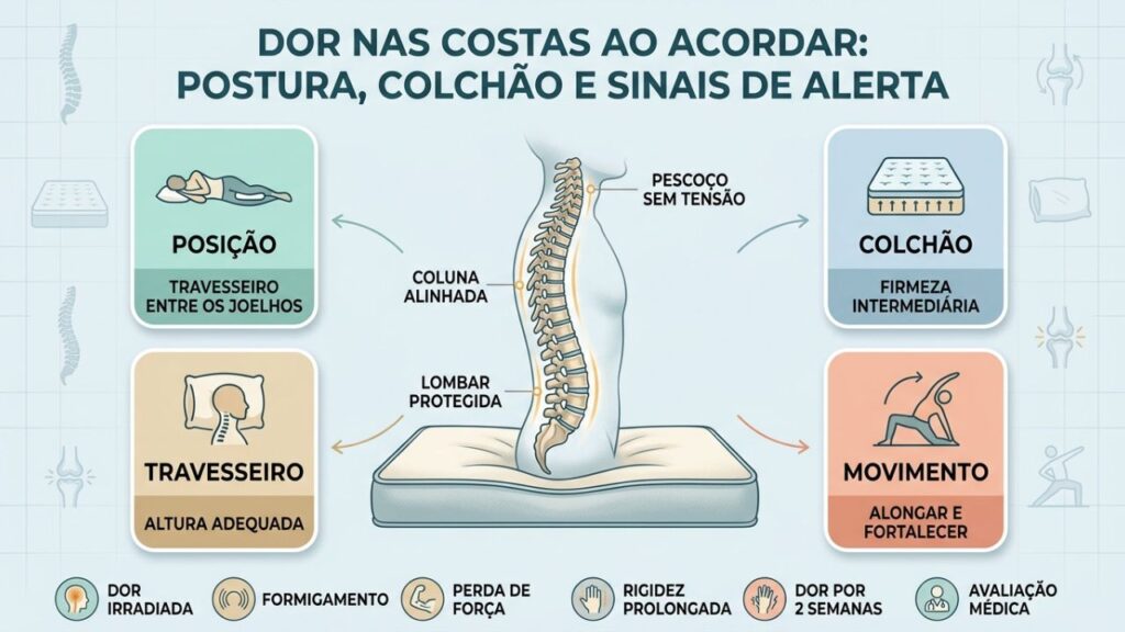 Postura, colchão, travesseiro e movimento ajudam a reduzir dor matinal.