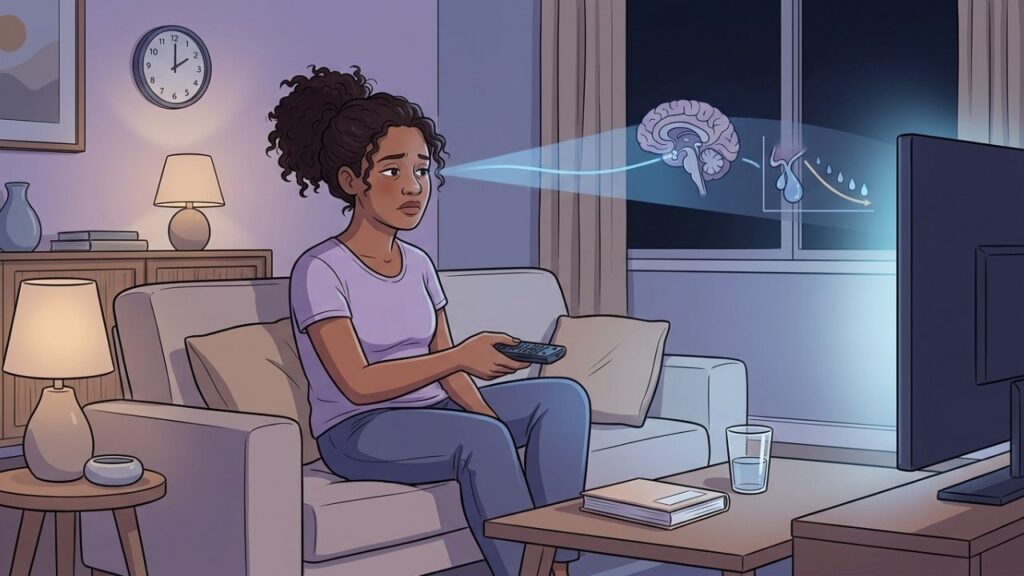 Séries até tarde atrasam a melatonina e prejudicam o equilíbrio hormonal.