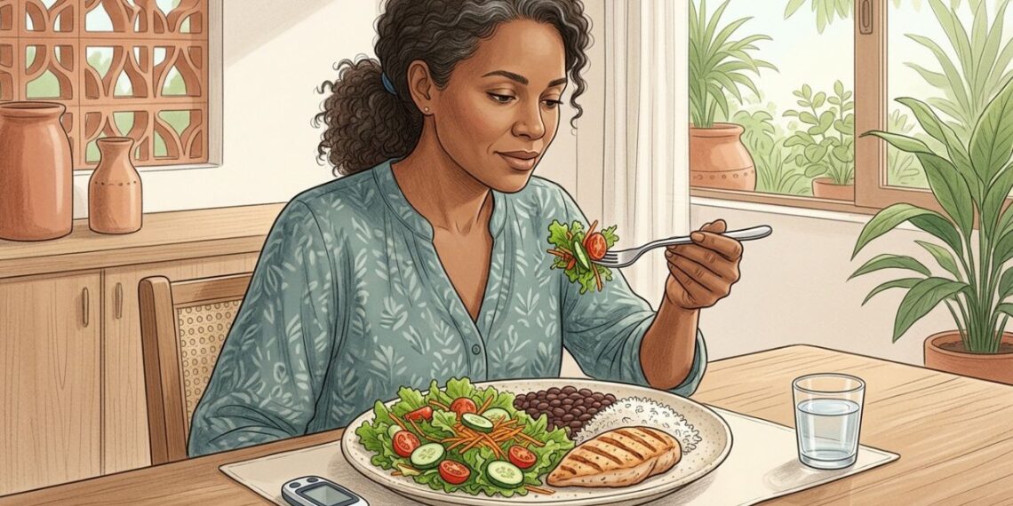 Comer salada antes do arroz muda o pico de glicose? Ensaio clínico mediu ordem dos alimentos e resposta glicêmica