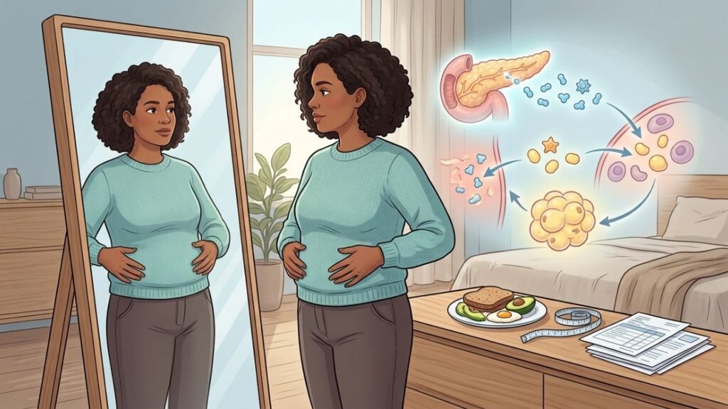 Insulina elevada pode favorecer gordura abdominal antes de alterar a glicemia.