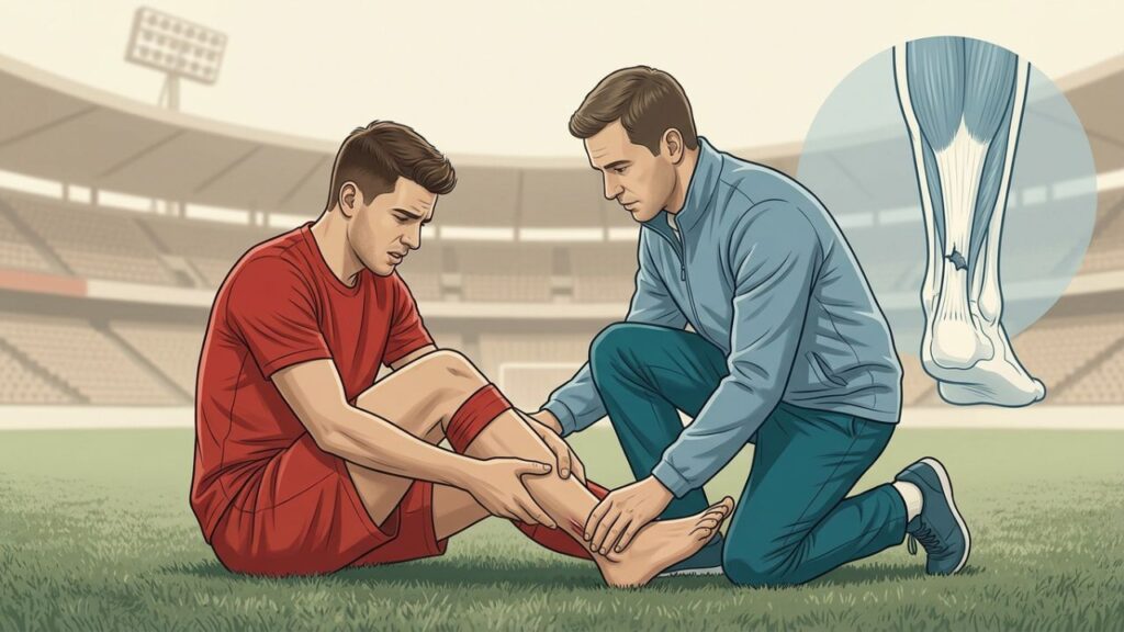 Lesão sem contato pode romper o tendão durante arrancadas no futebol.