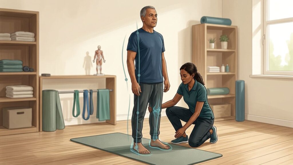 Propriocepção dos pés ajuda o corpo a ajustar a postura.