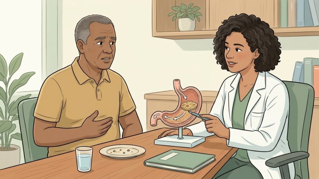 Refluxo, gastrite e esvaziamento lento podem causar plenitude após pouca comida.