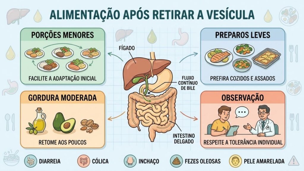 Porções menores, preparos leves e moderação favorecem a adaptação digestiva.