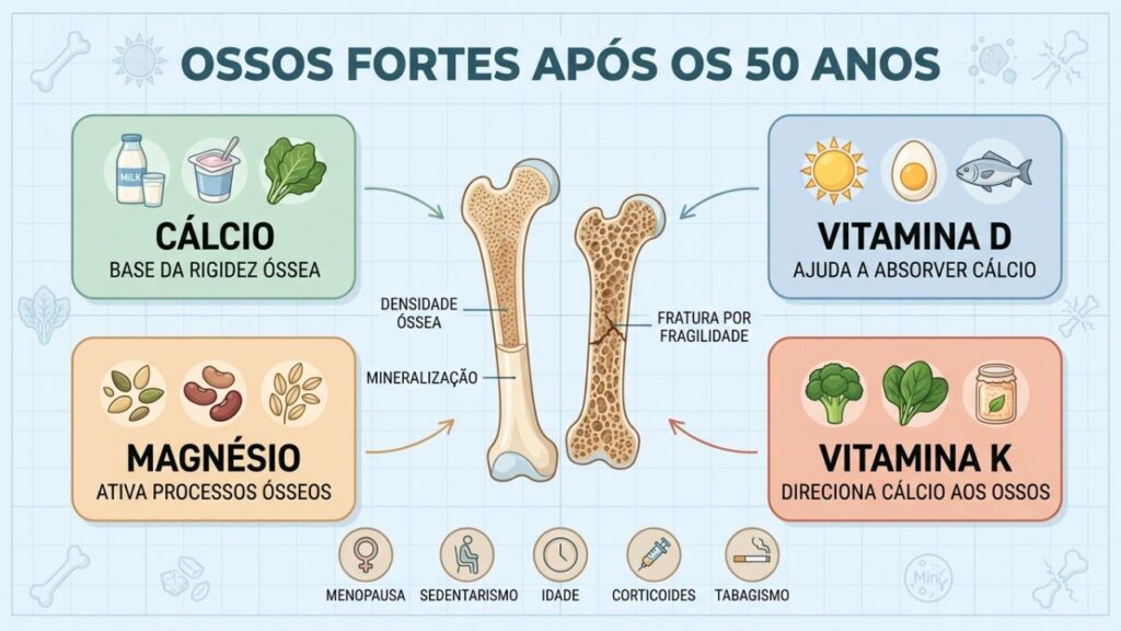 Qual deficiência de nutriente está ligada a ossos mais fracos e fraturas fáceis
