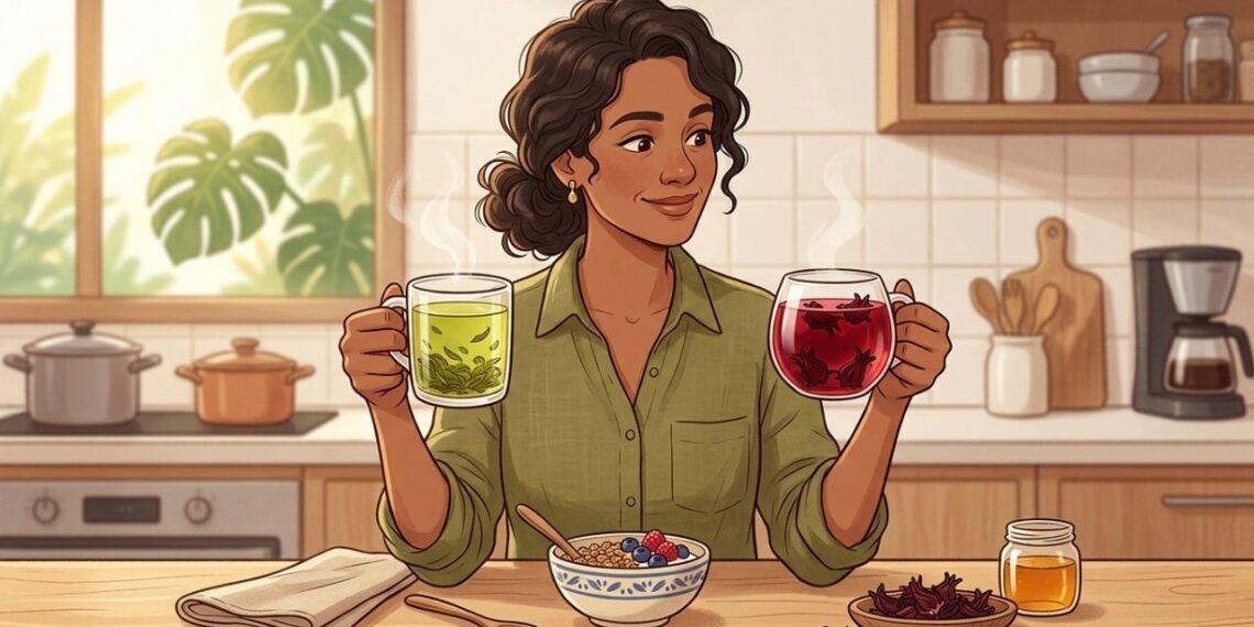 Chá verde ou chá de hibisco pela manhã: qual é superior para o metabolismo, a pressão arterial e a queima de gordura