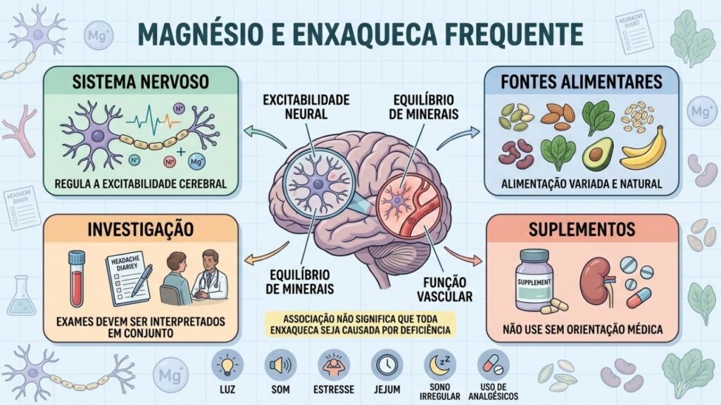 Sistema nervoso, alimentação, investigação e cautela orientam a relação com magnésio.