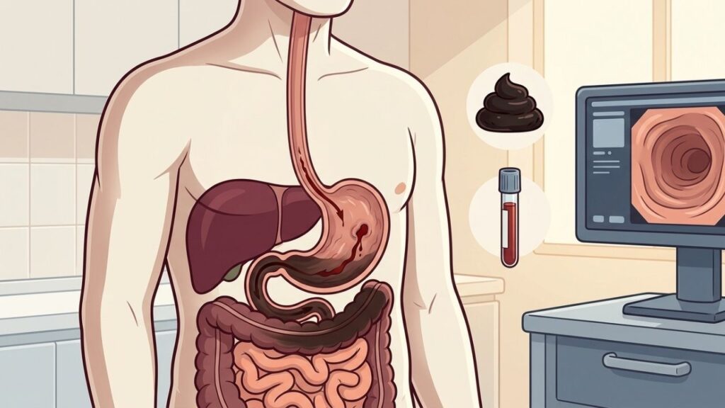 A melena pode surgir quando sangue do trato digestivo superior é digerido.