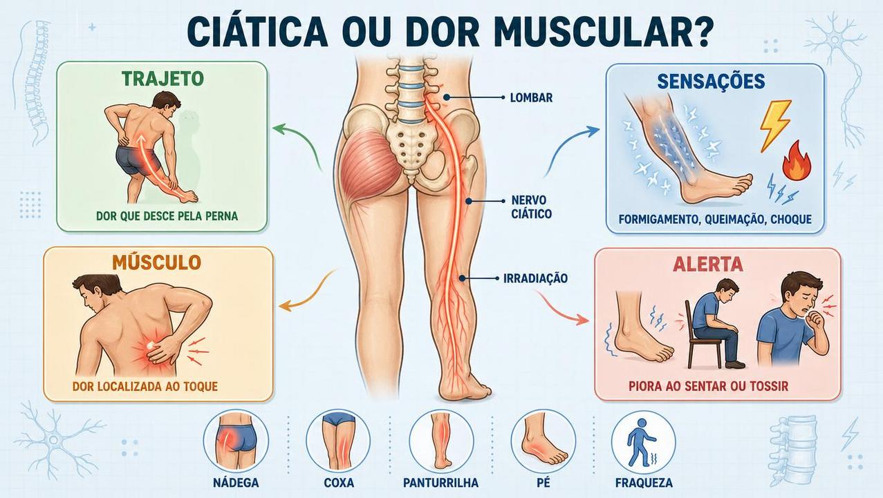 Trajeto, sensações, localização e sinais de alerta ajudam a diferenciar a ciática.