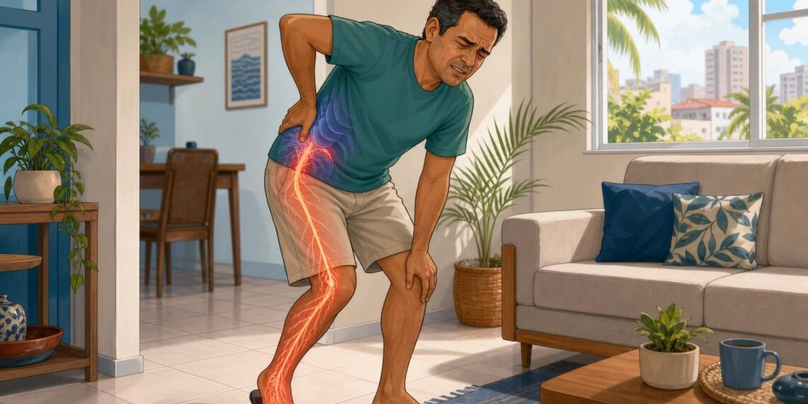 Dor lombar intensa que desce pela perna: o indício que claramente diferencia ciática de dor muscular comum simples