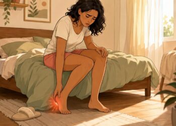 Dor no calcanhar nos primeiros passos da manhã que melhora ao caminhar costuma apontar para fascite plantar e não para esporão