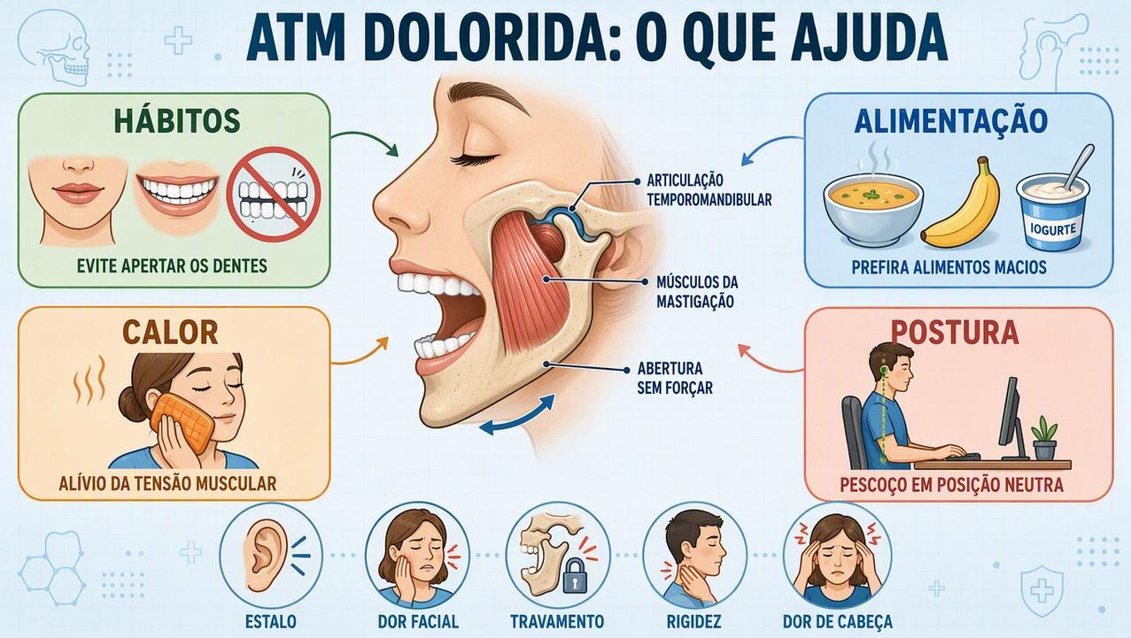 Hábitos, alimentação, calor e postura ajudam no alívio da ATM.