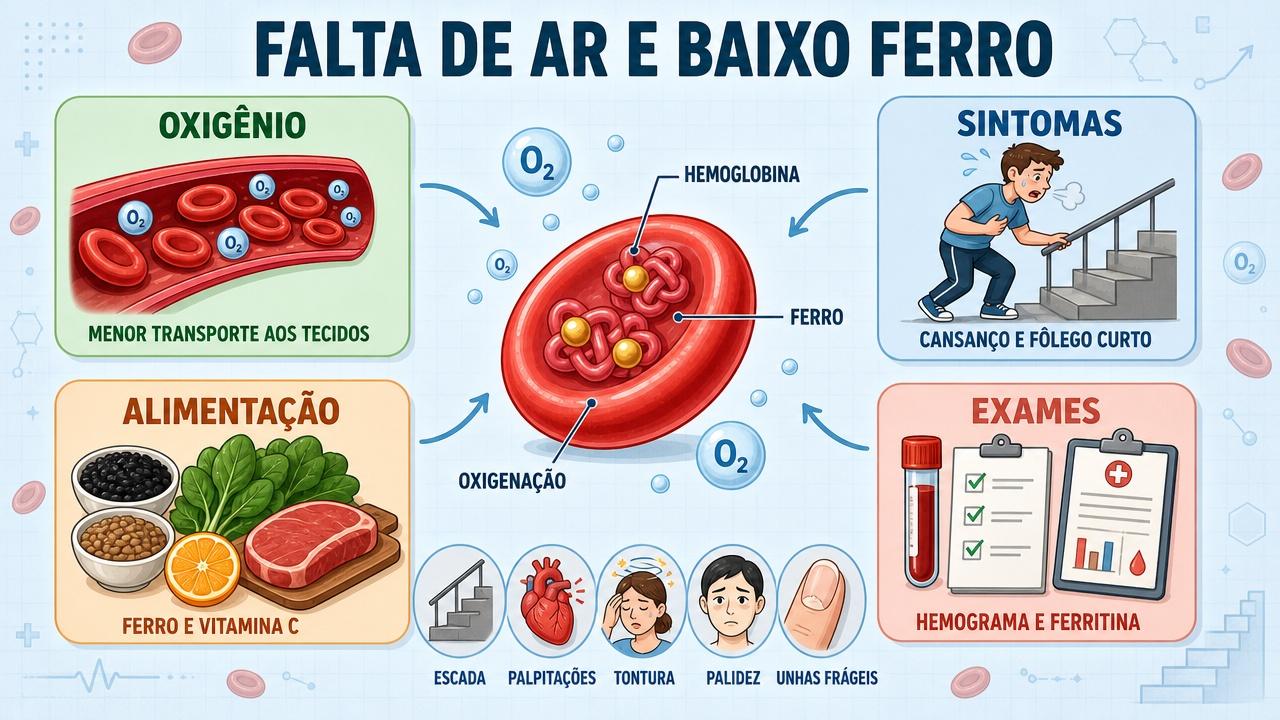 Oxigenação, sintomas, alimentação e exames resumem os pilares da investigação do baixo ferro.